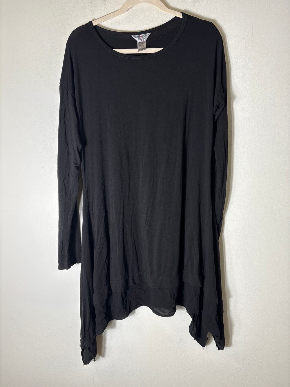 Hard Tail Black Long Sleeve Knee Length Hi Low Hem Dress Sz L
